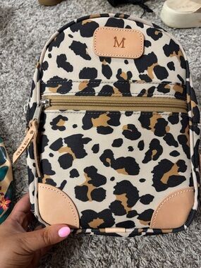 Mini Leopard Print Backpack with Tan Trim - M